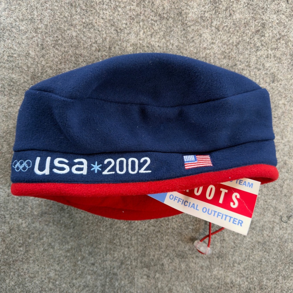 Vintage Roots USA 2002 Olympic Team Fleece Beret Navy Blue Red Adjustable NWT